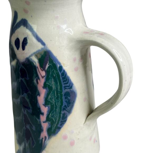 Handmade Pottery Vintage Pitcher Fish Design Signed Studio Art Ceramic 8" Tall - Picture 9 of 12